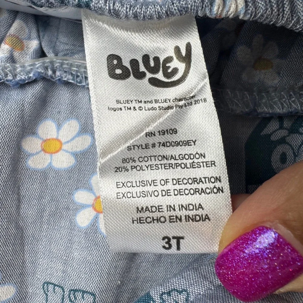 Bluey Girls 3T Blue Daisy Print Chambray Flutter Sleeve Dress Bow‎ Back